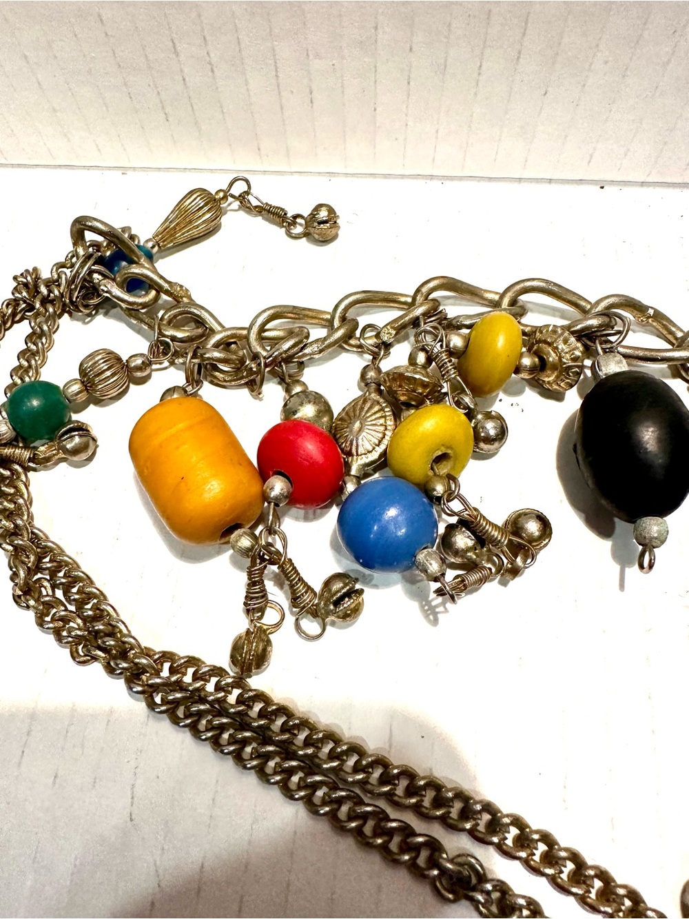 Multicolor Beaded Boho chained belt Gold accents bells. Gold Tone stunning rare